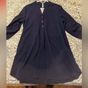Navy Blue roll up sleeve dress with pockets